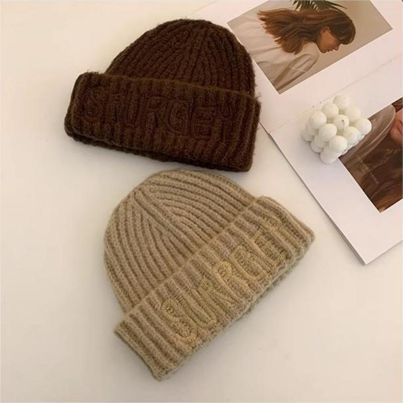 Fashion Monogram Embroidery Wide Brim Knit Hat