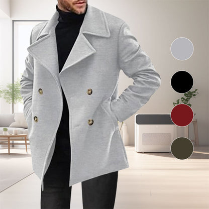 Solid Color Lapel Button Front Coat Pockets