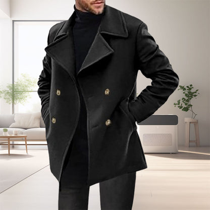 Solid Color Lapel Button Front Coat Pockets