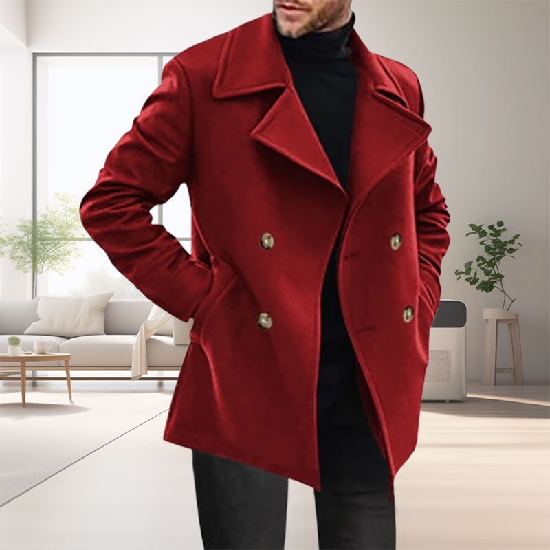 Solid Color Lapel Button Front Coat Pockets