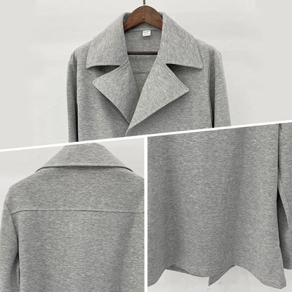 Solid Color Lapel Button Front Coat Pockets