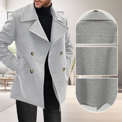 Solid Color Lapel Button Front Coat Pockets