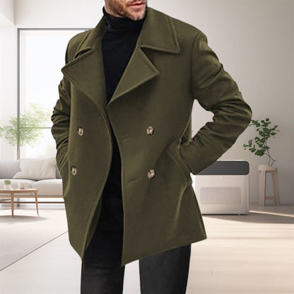 Solid Color Lapel Button Front Coat Pockets