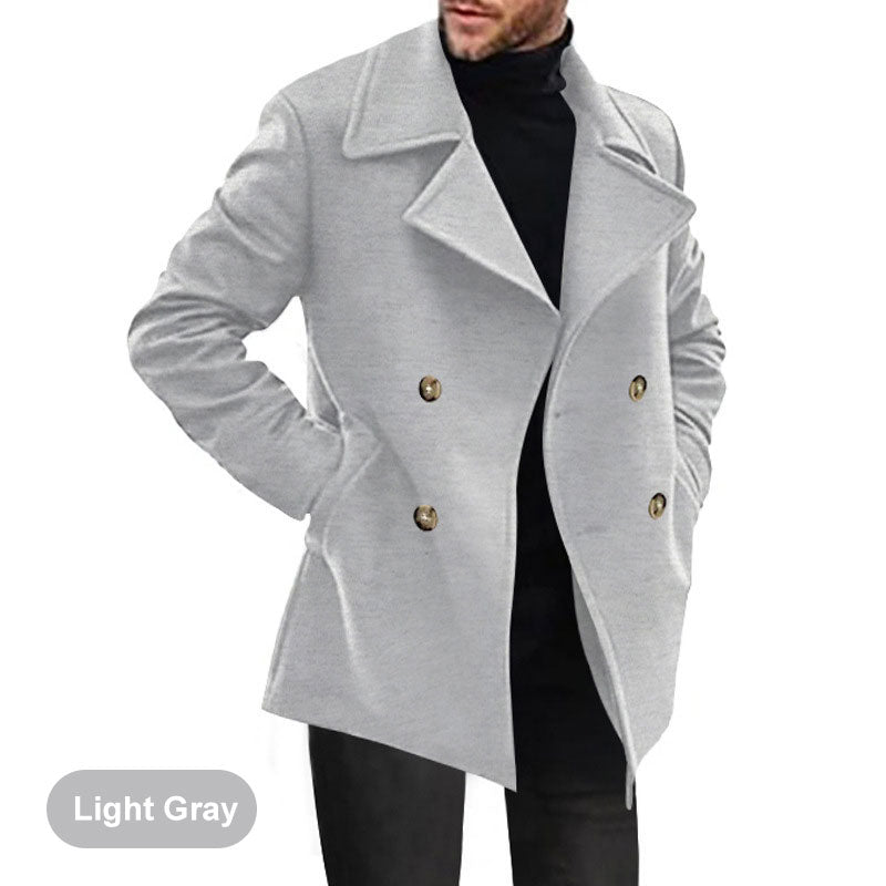 Solid Color Lapel Button Front Coat Pockets