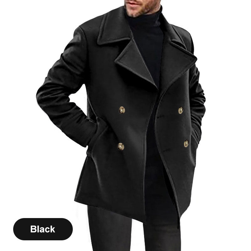 Solid Color Lapel Button Front Coat Pockets