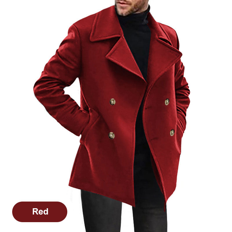 Solid Color Lapel Button Front Coat Pockets