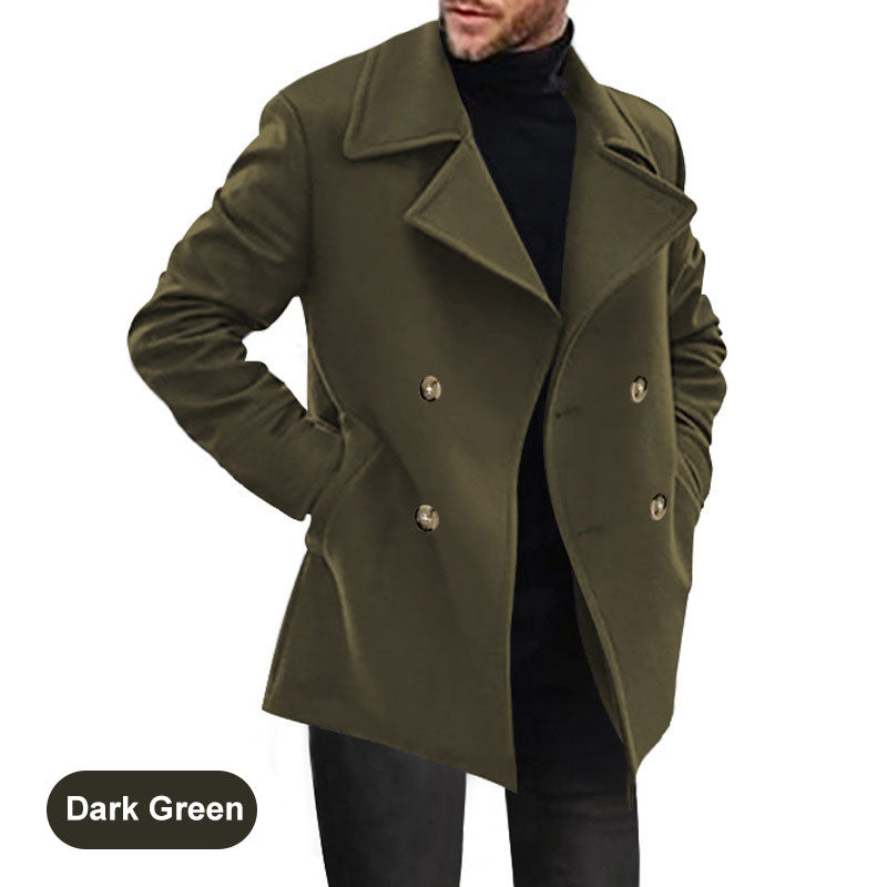 Solid Color Lapel Button Front Coat Pockets