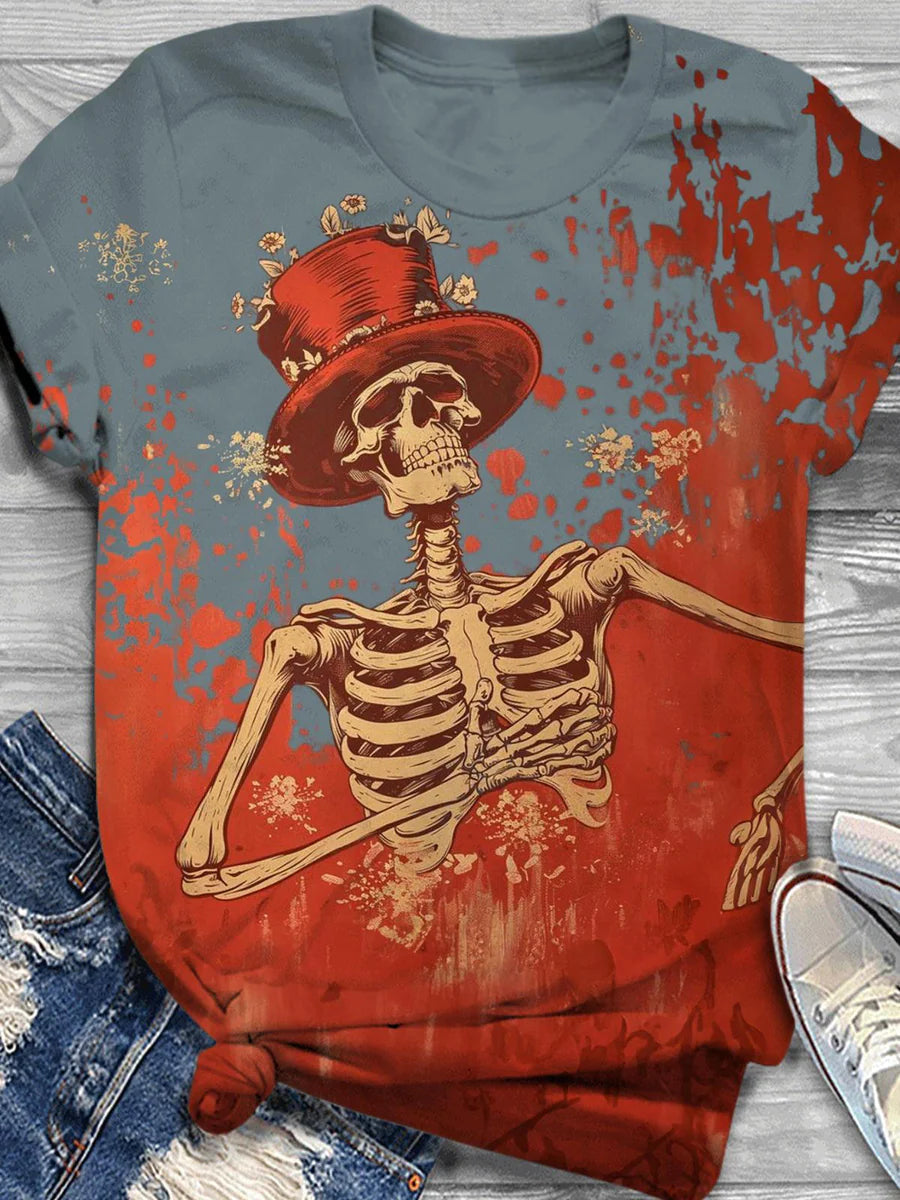 Halloween Vintage Bloody Skull Print Casual T-Shirt